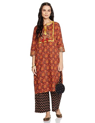 Image of Amazon Brand - Myx Women's Printed Kurta and Pant Set in Cotton (Available in Plus Sizes)