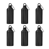 Water Bottles with Twist Cap and Carabiner, Set of 6, Aluminum Sports Water Bottle Bulk Pack, Black