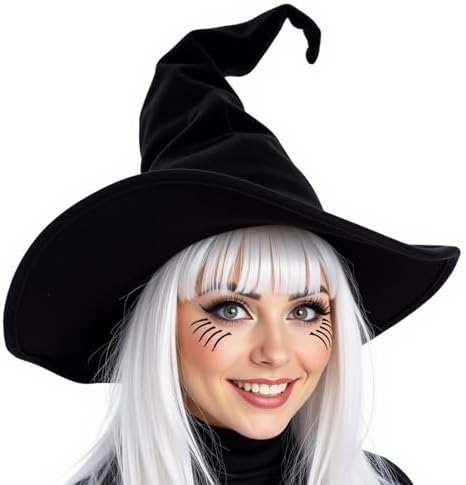 Black Witch Hat Adult Halloween Cosplay Costumes Accessory for Women Wicked Witches Hats Decor (Black)