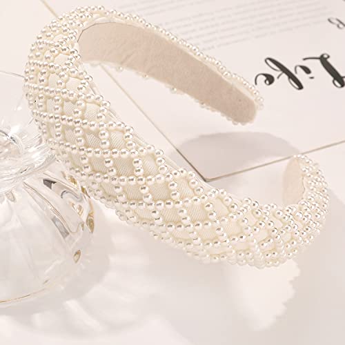 SUNTU HAIR Headbands for Women White Bling Faux Pearl