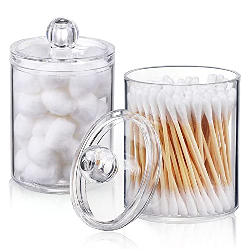 2 Piezas Dispensador de Algodón, Almacenamiento Almohadillas Algodón, Transparente Organizador de Algodones, con 2 Tapas, para Almacenar Hisopos de Algodón Cover