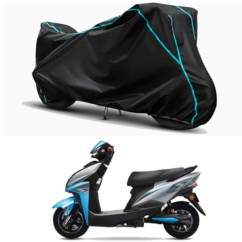 Image of Waterproof Bike Body Cover Compatible for | Techo Electra Raptor STD | Taffeta Fabric, Sky Piping Design, Bottom Elastic Fit | Dustproof, Sun UV & Rain Protection for All Weather.