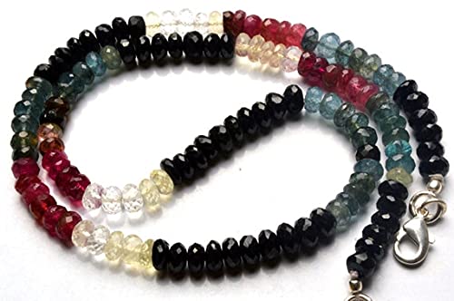 Perles aigue-marine et tourmaline multicolore facettées haut de gamme pour création 43cm