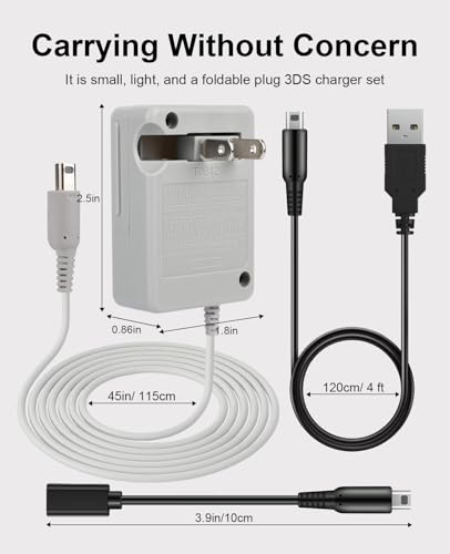Image of 3DS Charger Set, USB-A & USB-C to 3DS /2DS /DSi Series Charging Cable Compatible with Nintendo 3DS / DSi /DSi XL / 2DS / 2DS XL /New 3DS 100-240V Wall Plug Adapter