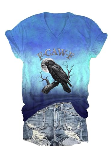 Funny Black Crow Shirt V Neck Black Bird Graphic Shirt