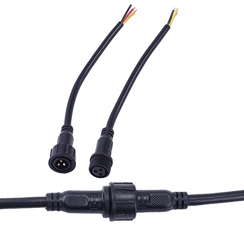 CHINLY 10pairs 3Core 3pin BLACK Pigtail Plastics waterproof IP65 LED Connector Male Female for 3528 5050 LED Strip Light, Applicable 18AWG 0.75mm² 22mm Nut