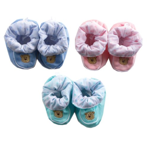 Luvable Friends Basic Patch Booties, Blue, 0-6 Months