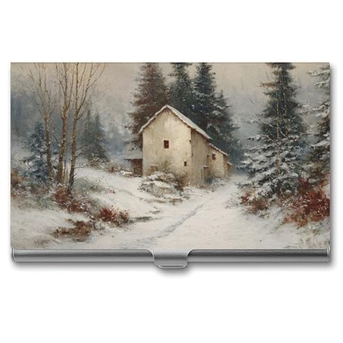 Vintage Old House in The Snow Business Card Holder Pocket Slim Portable Metal Business Card Case