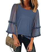 SeSe Code Ruffle 3/4 Sleeve Blouses for Women Dressy Casual Flowy Loose Fit Tunic Tops Work Stret...