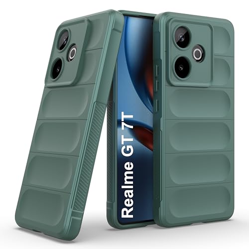 Image of amazon basics Back Case Cover for Realme GT 7T | Compatible for Realme GT 7T Back Cover | Liquid Silicon Magic Case with Camera Protection | Dark Green