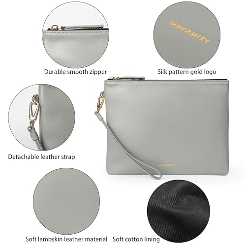 Image of DORIS&JACKY Lambskin Leather Wristlet Clutch Purse Women Large Phone Wallet