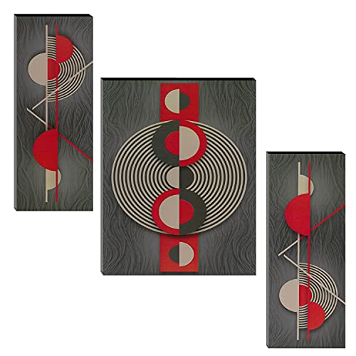 Image of Indianara Set of 3 Abstract Circles and Lines Art MDF Art Painting (3723FL) without glass 4.5 X 12, 9 X 12, 4.5 X 12 INCH