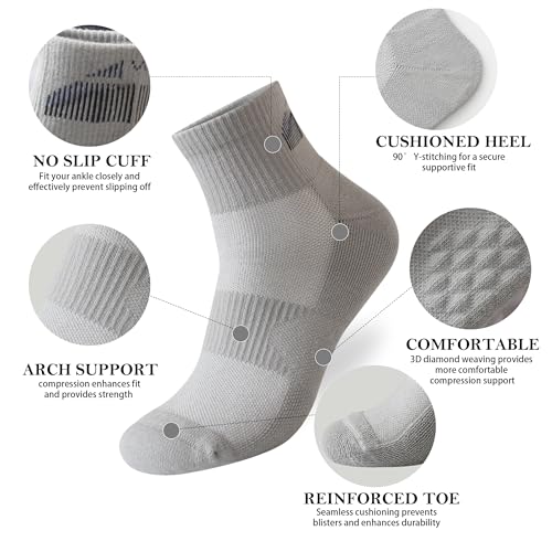 Wildarms Men's 6-Pack Running Socks - Cotton Ankle Socks with Arch Support, Cushioned & Breathable for Sports & Hiking2