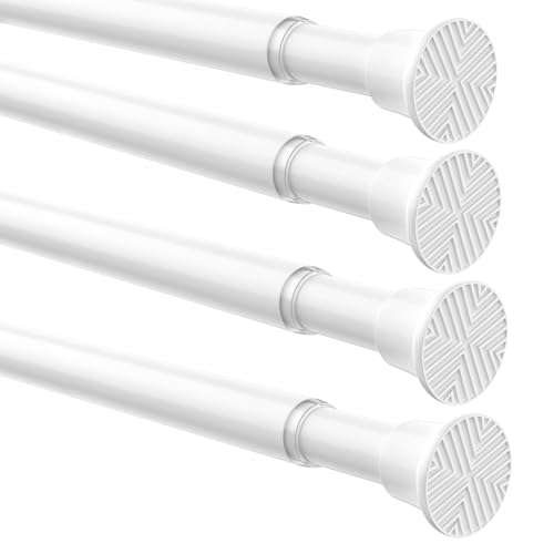 Image of 4 Pack Spring Tension Curtain Rod 32-76 inch, Adjustable Expandable Tension Curtain Rod No Drilling, Tension rods for Window Doorway Kitchen Curtain, White