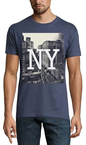 T-shirt New York Skyscrapers homme coton denim col rond vêtement urbain