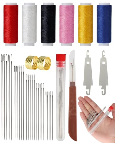 Acual 37 Pcs Big Eye Steel Sewing Needles Kit for Adults and Beginners 2026 New Sewing Kits Stainless Steel Needles for Hand Sewing Kit with Thread Ripper Needle Threaders Threads and Thimbles