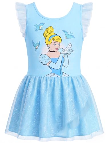 Image of Disney Frozen Elsa Princess Stitch Minnie Girls Ballet Leotards Ruffle Sleeve Shiny Leotard Dance Dress Ballerina Outfit 2-9Y