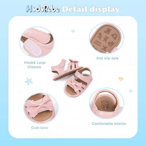 Image of HsdsBebe Baby Girls Sandals Bohemia Flower Bow Soft Sole Toddler First Walkers Beach Summer Shoes