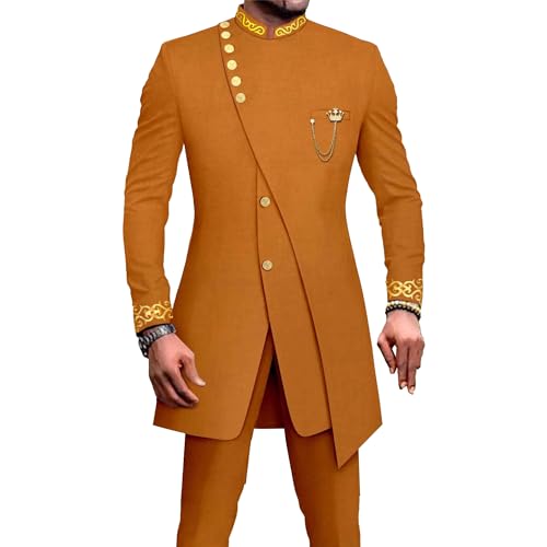 Men's Double Breasted Slim Fit Embroidery Suits African Chain Decorate Ethnic Suits Slim Fit Blazer Pants Outfits