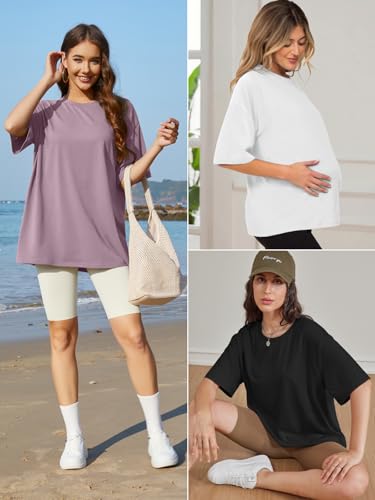 3 Packs Womens Oversized T Shirts Loose Fit Crewneck Short Sleeve Tops Summer Casual Blouse 2025 Y2K Basic Tee Beach4