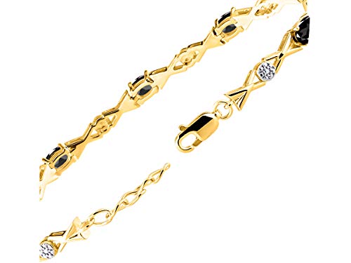 Image of Rylos Bracelets for Women Yellow Gold Plated Silver XOXO Hugs & Kisses Tennis Bracelet Gemstone & Genuine Diamonds Adjustable Fit 7 inch-8 inch Wrist, 10 Gorgeous 6X4MM Jewelry for Women Friendship Bracelets