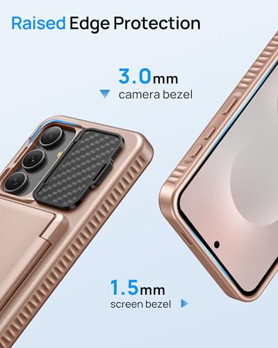 Image of for Samsung Galaxy S25 FE Case with Card Holder & Camera Lens Cover Stand, Military Grade Drop Protection Shockproof Rugged Stand Wallet Protective Phone Case for S25 FE 2025, Rose Gold
