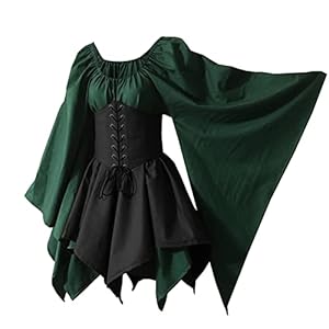 Bichingda Traditionelles irisches Damenkleid im Renaissance-Stil, mittelalterliches Kostüm, ausgestellte Ärmel, Korsett, Halloween, viktorianisches kurzes Kleid