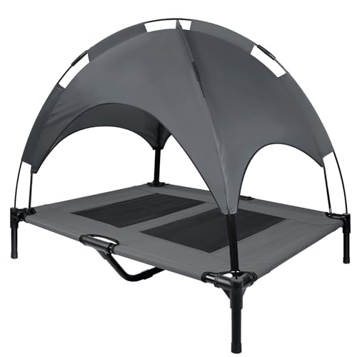 LILIIN Erhöhtes Hundebett Hundebett Haustierbett mit Dach, Hundeliege Outdoor mit Wasserdicht Dach & rutschfeste Fußpolster, für Außen und Innen, 92x76x92cm, L