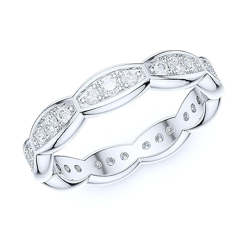 THELANDA Sterling Silver 4mm Stackable Infinity Waves Simulated Round Diamond Genuine Moissanite Full Eternity Band Wedding Ring