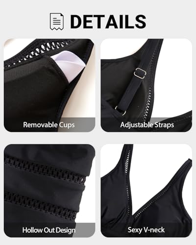 Daci Women Plus Size One Piece Swimsuits Sexy Hollow Out Bathing Suit V Neck Swimwear3