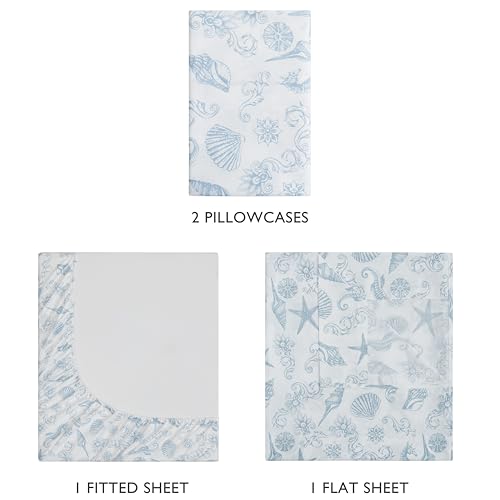 Image of Caribbean Joe Queen Coastal Print Microfiber Sheet Set, Coastal Brocade