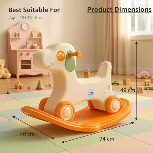 Image of Amazon Brand - Jam & Honey 3-in-1 Puppy Push On Ride On Rocker for Kids | Balancing Board | Backrest | Easy Grip | Four Wheel | Durable and Safe | Lightweight | Animal Theme | 12 Months+ | Orange