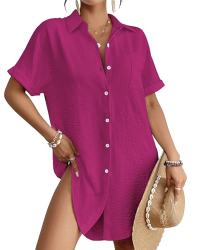 Image of Bsubseach Women Swimsuit Coverup Shirt Dress Button Down Bathing Suit Cover Up Beach Vacation Outfits