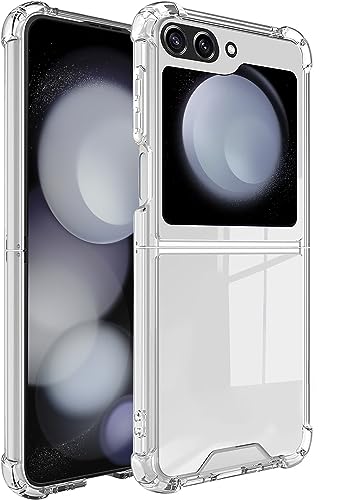 EGOTUDE TPU+PC Shockproof Hard Transparent Crystal Clear Back Cover Case For Samsung Galaxy Z Flip 5 5G, Clear