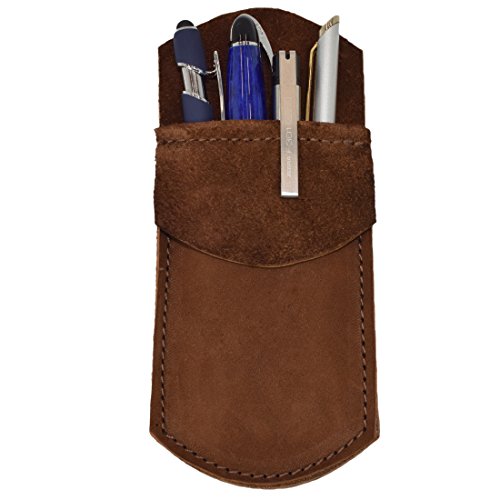 Hide & Drink, Durable Leather Pocket Protector, Pencil Pouch, Pen Holder for Shirt Pockets, Lab Coats, Backpacks, Office & Work Essentials, Handmade Includes 101 Year Warranty (Swayze Suede)