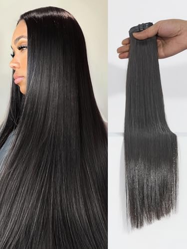 LUVME Silky Straight Seamless Clip in Hair Extensions 110g 22 Inch Natural Black 100% Real Remy Human Hair Soft Full Volume Easy Clip Ins for Daily Wear Work Parties & Weddings