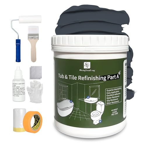 ShangTianFeng Tile Paint Bathtub Paint Refinishing Kit (Grey/35 Oz/7 Tools), Ease of Use Tub Paint Resurfacing Bathroom Sink Tub Kitchen Countertop, Low Odor No Toxic Tub And Tile Refinishing Kit