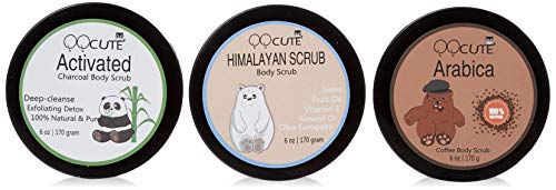 QQCute Himalayan Charcoal Coffee Body Scrub 3 in 1 set 18 oz with Essential Oil All Natural Salt Scrubs to Exfoliate & Moisturize Skin Birthday Gifts for Women Great Gift Set for Girlfriend