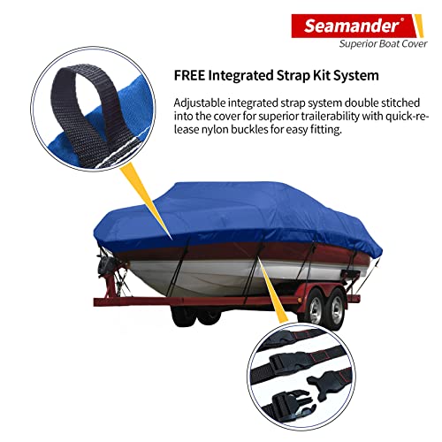 Seamander Trailerable Boat Cover Fits V-Hull, Center Console, 17'-19'L Beam Width Up To 96" Pacific Blue #TOP4