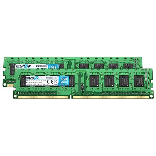 BRAINZAP Barrette de mémoire RAM DDR3 DIMM PC3-10600U-09-10-A0 1Rx8 1333 MHz 1,5 V CL9 pour ordinateur (2 x 4 Go)