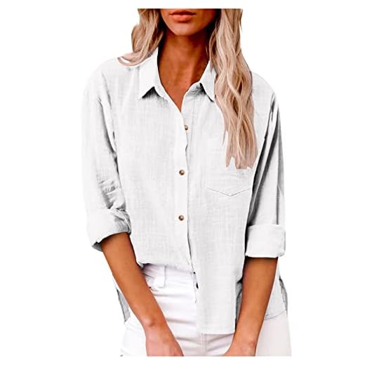 Chemise Lin Femme Col en V Bouton Manches Longues Chemisier Coton Et Lin pour Femmes Couleur Unie Chemise LâChe Respirant T-Shirts Grande Taille Pas Cher Casual Coton Tunique Blouse