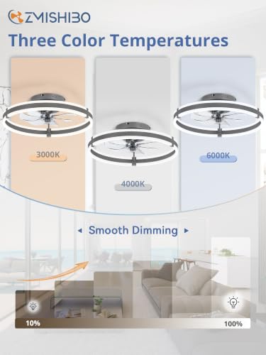 Image of ZMISHIBO Low Profile 19.7'' Ceiling Fans with Lights and Remote, Gray | 3000-6000K Dimmable LED Fandelier, Quiet DC Motor, Reversible Airflow, 6 Wind Speeds, Timer, Bedroom, Living Room, Kitchen