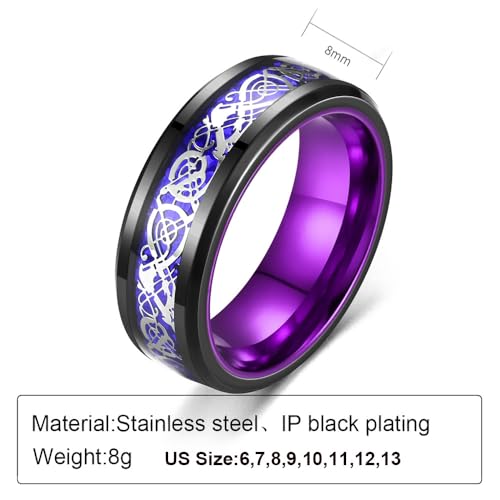 Personalized Engagement Rings Set Engraved Names Promise Rings for Couple Matching Wedding Rings Set for Him and Her Blue and Black Tungsten Rings for Men Women Purple Heart Birthstone Ring4
