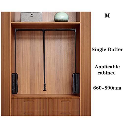 Pull Down Closet Rod, Adjustable Wardrobe Rail Lifter Hanger Organizer Storage Soft Return Side Mounted Closet Rod(Brown,Medium)