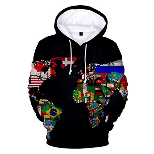 Preisvergleich Produktbild Xmiral Kapuzenpullover Herren 3D Landkarte Drucken Langmeliges Hoodie Sweatshirt mit Tasche Tunnelzug Herbst Outdoor Sportbekleidung mit Kapuze(f Schwarz,M)