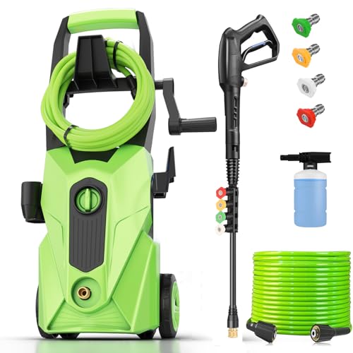 commowner 2026 New 5000PSI Electric Pressure Washer, Power Washer with 33FT Resistant Extension Hose and 4 Nozzles, Compatible with Undercarriage washers, Professional Powerwashers for Home/Car(Green)