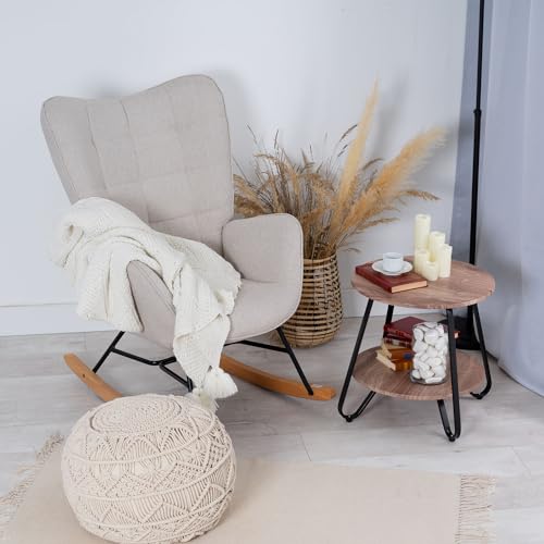 MEUBLE Cosy Sillas Mecedora Escandinavo Sillón Relax Especial Lactancia para Salón Dormitorio Balcón Sala de Estudio, Tela, Madera Haya, Metal, Beige