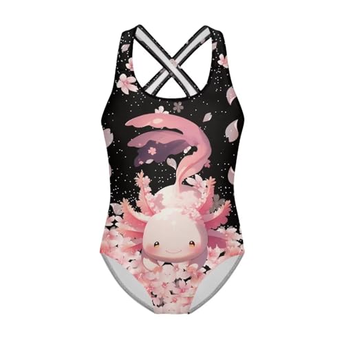 Image of WELLFLYHOM Girls Bathing Suits One Piece 5-14 Kids Full Coverage Swimsuits Cross Back Summer Swimwear for Beach Holiday