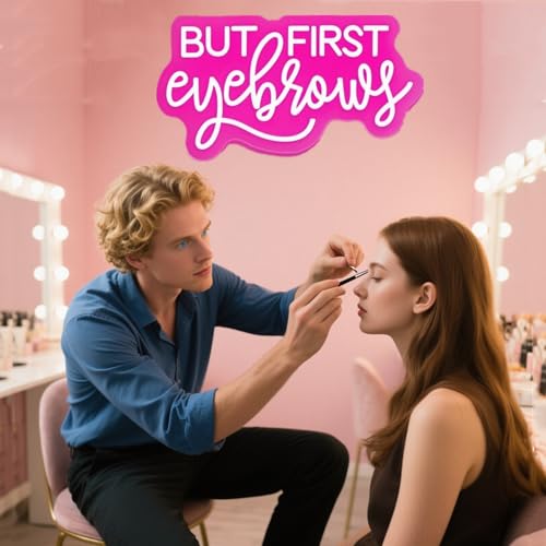 Image of But First Eyebrows Led Beauty Neon Lights Sign for Home Beauty Cosmetic Salon Wall Decor, Spa Day Gifts for Women,Aesthetic Center Salon Door Decorative Acessories(Pink,16x8In)