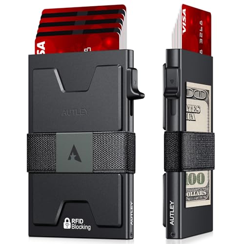 Image of AUTLEY Card Wallet for Men, Slim Card Holder RFID Blocking Pop Up Mens Wallet with Cash Band, Expandable Backplate, Gifts for Men, Men's Accessories